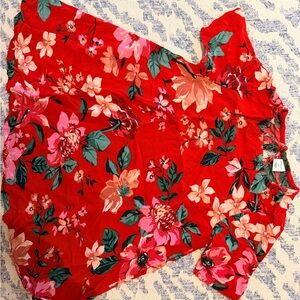 Old West Red Floral Casual Girls Dress with Pink and Green Blooms